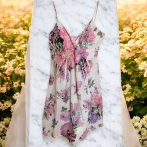 ⏰equipe Floral Cream Pink Spaghetti Strap Summer Dress Size Small